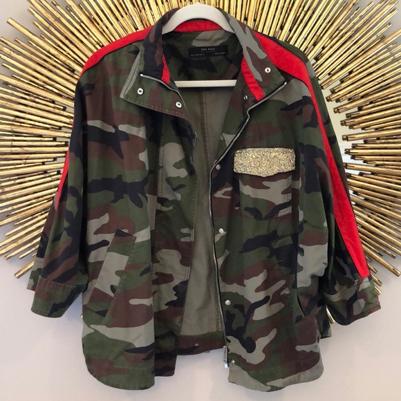 red camo jean jacket